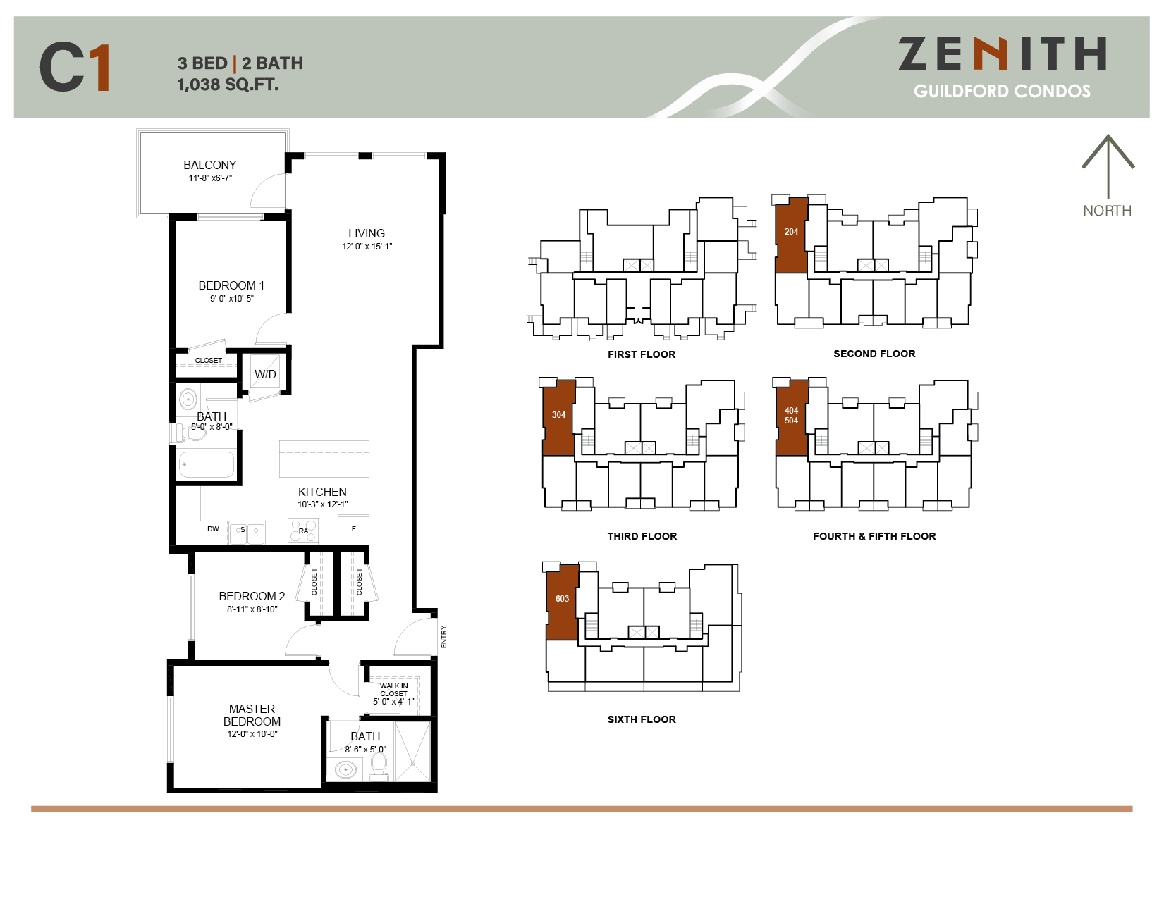 Zenith Guildford luxurious spacious three-bedroom suite living room with modern decor northwest-facing corner unit is available on each floor