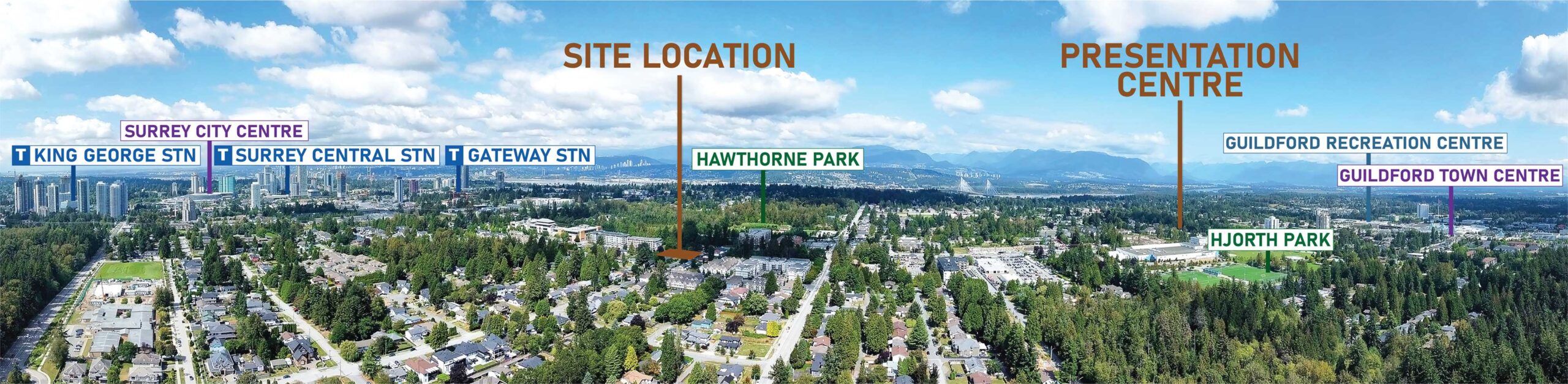 Map of Zenith Guildford's location highlighting nearby amenities including shopping centers, parks, and schools. The image features key landmarks and proximity to major roads, with icons representing various amenities like grocery stores, restaurants, and recreational facilities.